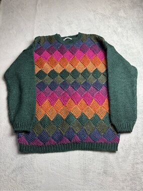 Vintage Hand Knit Entrelac Knit Sweater Plus Preffered Size 18W